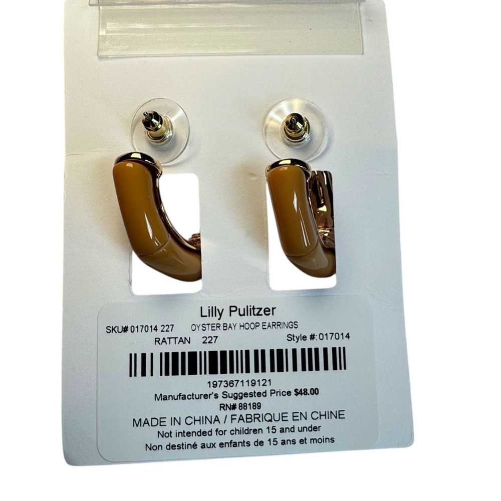 NWT! Lilly Pulitzer Rattan OYSTER BAY HOOP EARRINGS Bamboo Resin Gold Metallic - Picture 6 of 7